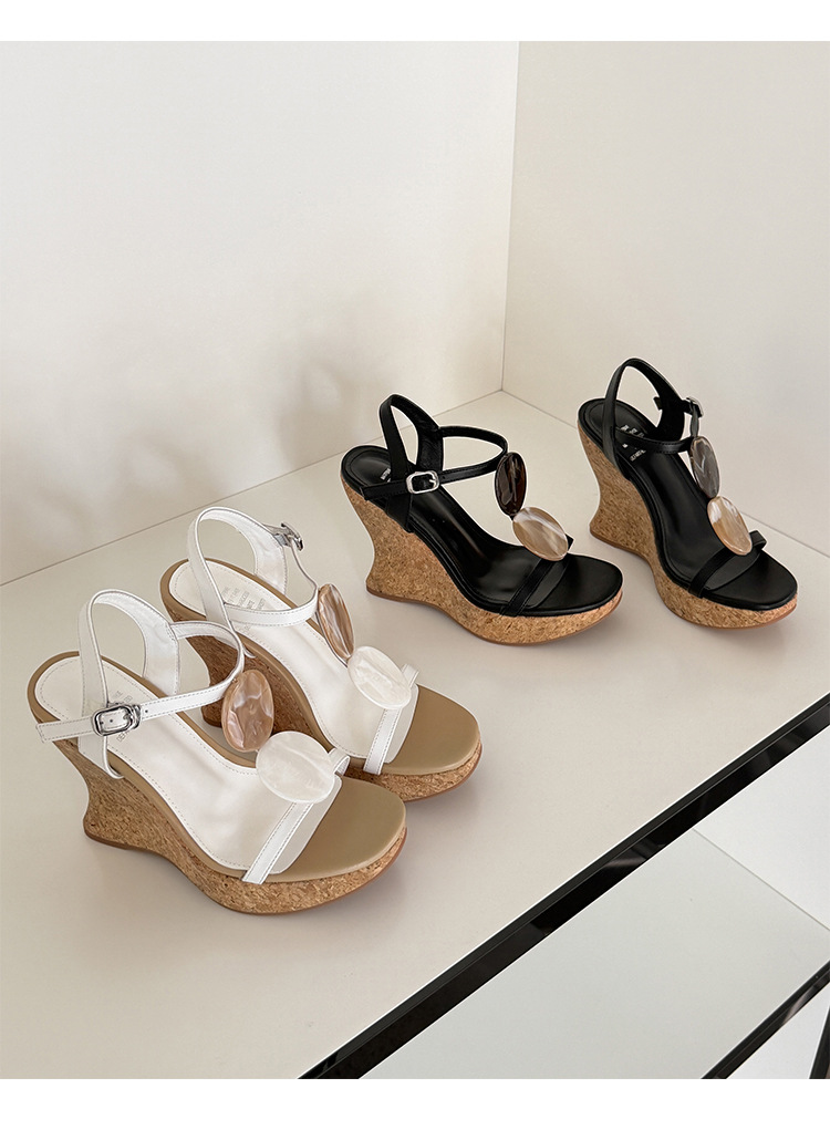 Sandal cao gót nữ phong cách cổ điển, đế xuồng platform, gót 9 cm, quai ngang kiểu La Mã — màu đen, màu trắng chi tiết 23