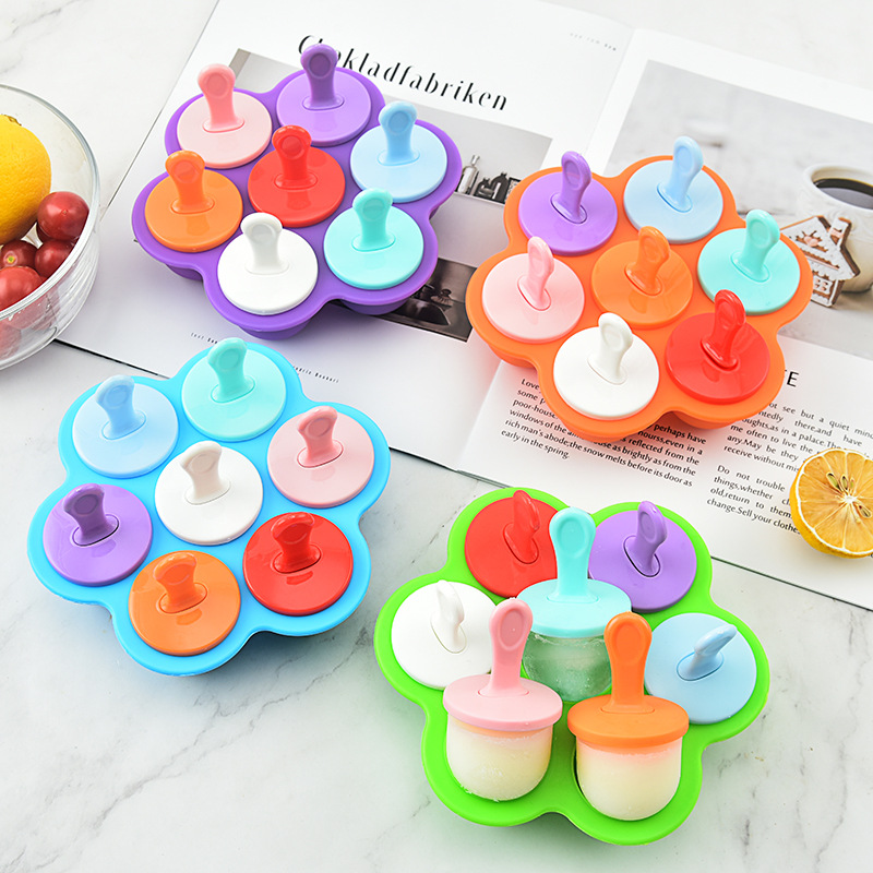 Creative silicone popsicle mold 7-hole ice cream mold 7-pack ice tray food box manufacturer wholesale