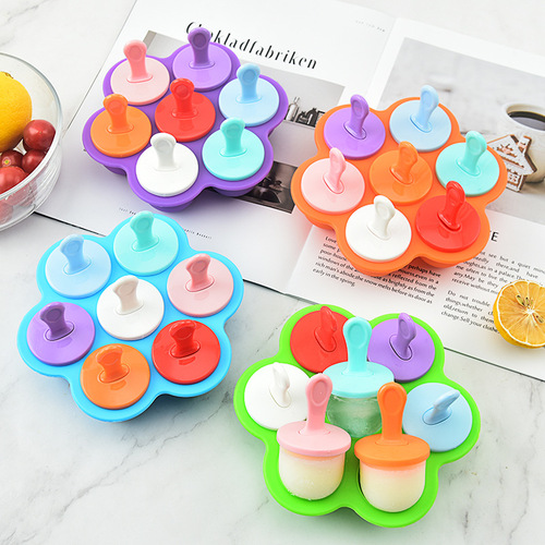 Creative silicone popsicle mold 7-hole ice cream mold 7-pack ice tray food box manufacturer wholesale