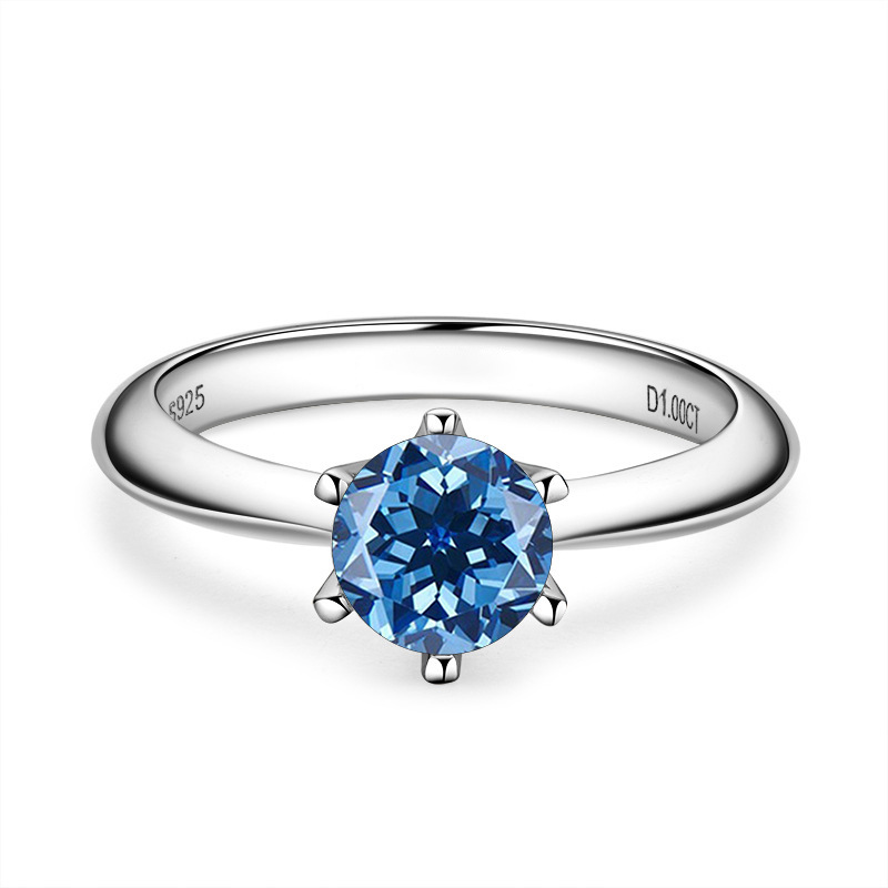 Anillo de piedra de mosaico de color D clásico de seis garras 1 quilate S925 plata esterlina chapado en oro de 18 quilates anillo de piedra de mosaico mujer