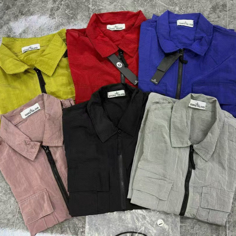 Cross-Border Ston Stone Island Metal Mesh Shirt Jacket Zip-Up Cardigan Unisex Casual Loose Fit Dropshipping