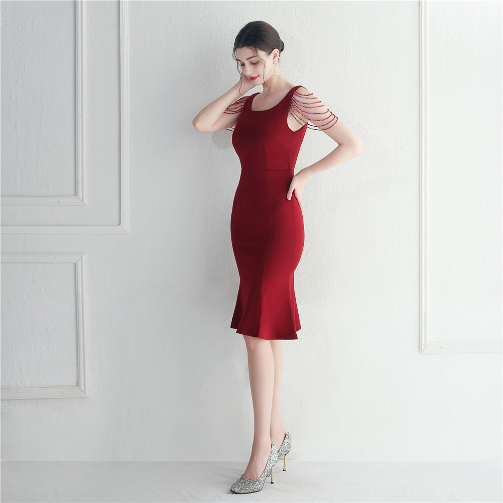 Short Beaded Bridesmaid Exhibition Welcome Car Model Etiquette Short Dress