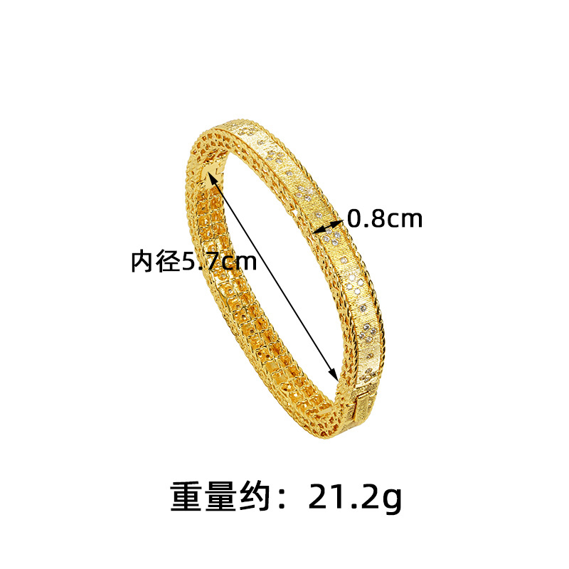 Brazalete de oro de arena vietnamita transfronterizo, pulsera cuadrada geométrica de diamantes cepillados de estilo europeo y americano, joyería de mano de diseño de nicho femenino
