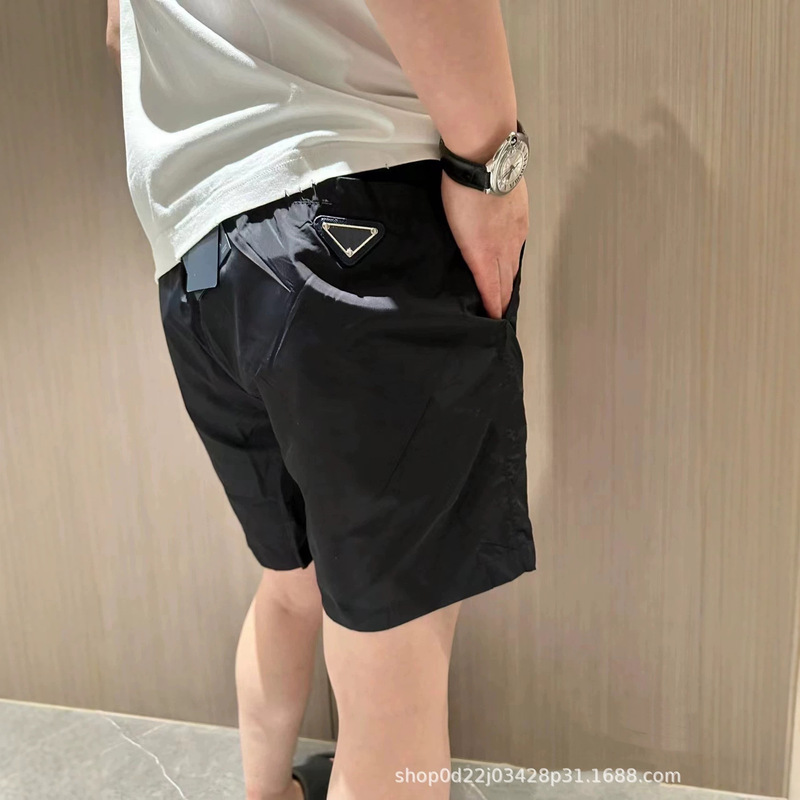 High-End Version P Brand 26Ss Shorts with Metal Triangle Logo on the Back Pocket, Drawstring, Fashionable Sports Outdoor Casual Style, Unisex