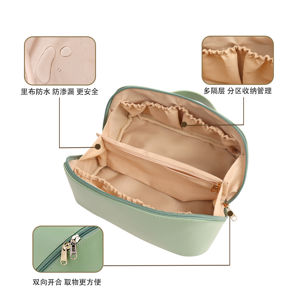 Bolsa de cosméticos de pu transfronteriza cuidadosamente seleccionada, caja de cosméticos portátil de alta calidad de gran capacidad, bolsa de almacenamiento y lavado portátil para mujer