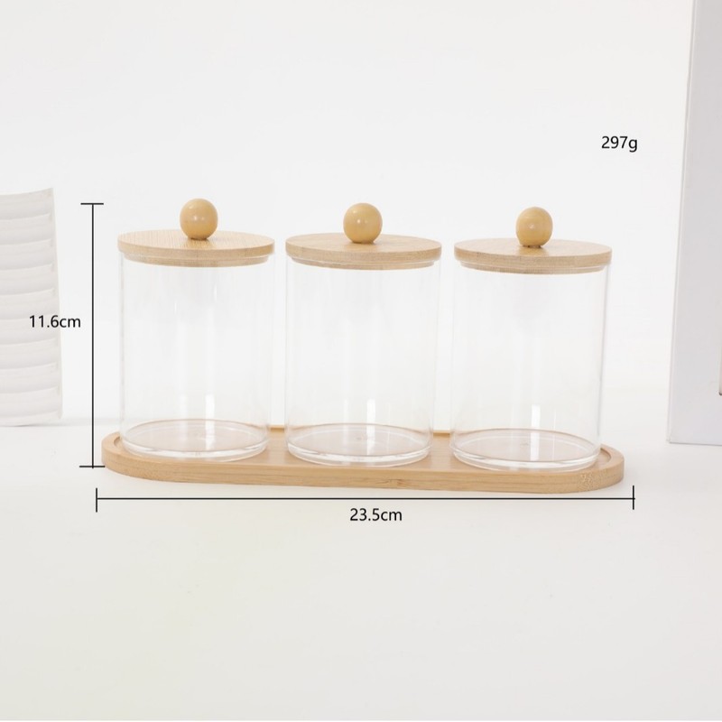 プラスチック製綿棒収納ボックス、丸型竹蓋付き、綿球、化粧用コットン、パフ、エアクッション、積み重ね可能な収納容器、携帯用丸型カップ|undefined