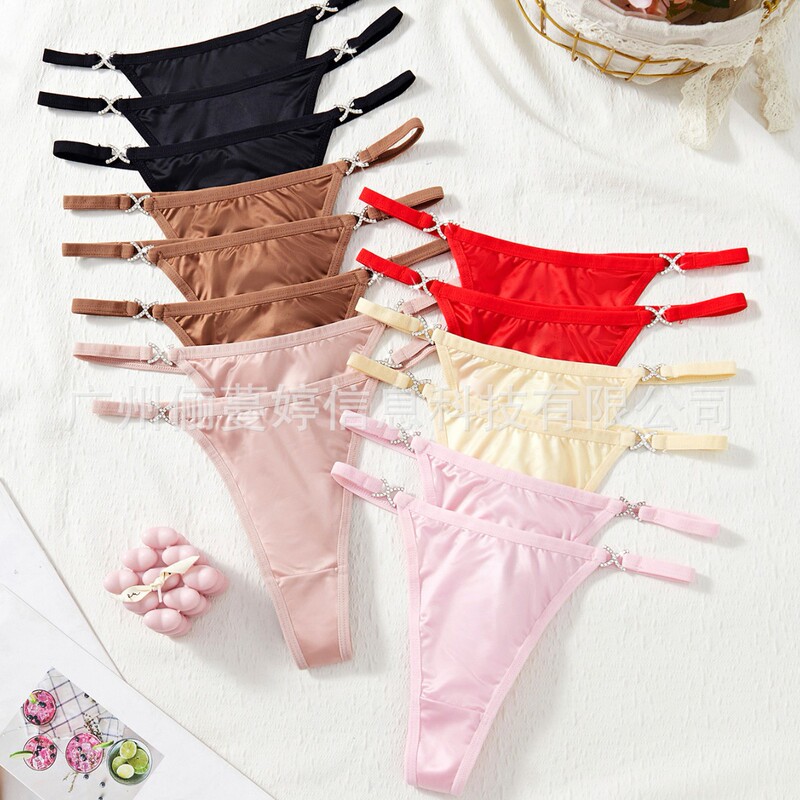 French Entry Luxury Glow Satin Women's Underwear Low Waist Thin Belt Naked Cotton Crotch Breathable Comfortable G-string for Women