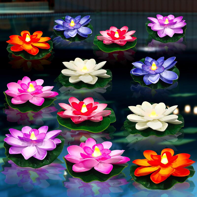 LED电子蜡烛仿真浮水荷花灯祈福寺庙许愿莲花灯电子水池装饰跨境|undefined