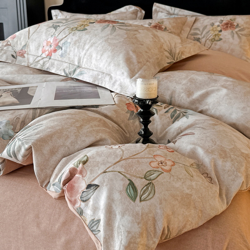 Nordic French Vintage Boho 60-count Long-staple Brushed Four-piece Set, Pure Cotton Duvet Cover Bed Sheet, All-cotton, New Autumn And Winter_voghion.com