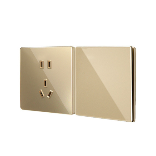 Golden mirror switch tempered glass switch socket 86 type five-hole socket household simple slim socket panel