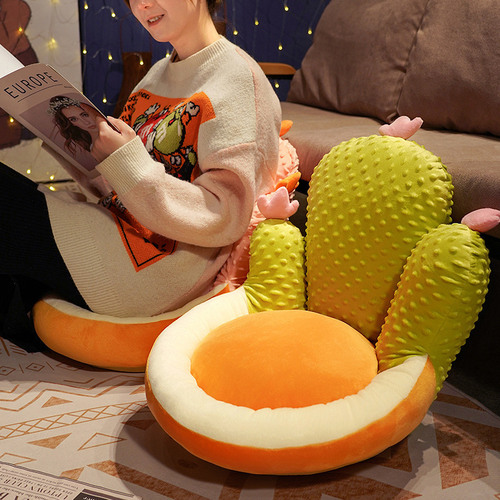 Cute Bean Cotton Cactus Cushion, Thick and Super Soft Cartoon Half-surround Mat, Office Sofa Chair Cushion