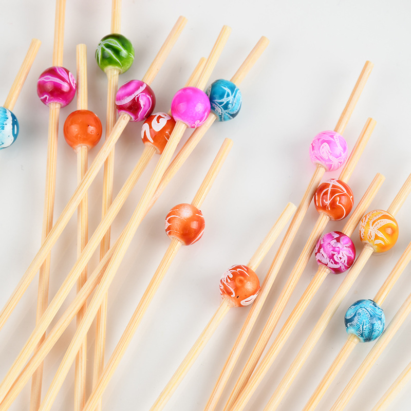 Herramientas de fabricación de palos de bambú, cócteles decorativos, cuentas coloridas, impresión de palos de fruta, cubiertos