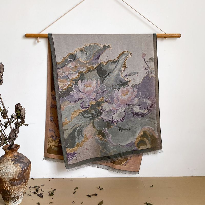 新しい風景油絵秋と冬のロング薄い中国風スカーフ女性の空調部屋模造カシミヤショールスカーフ|undefined