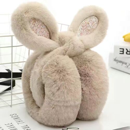 Autumn and winter earmuffs, warm foldable earmuffs, plush adult ear warmers, female cute imitation rabbit fur thickening