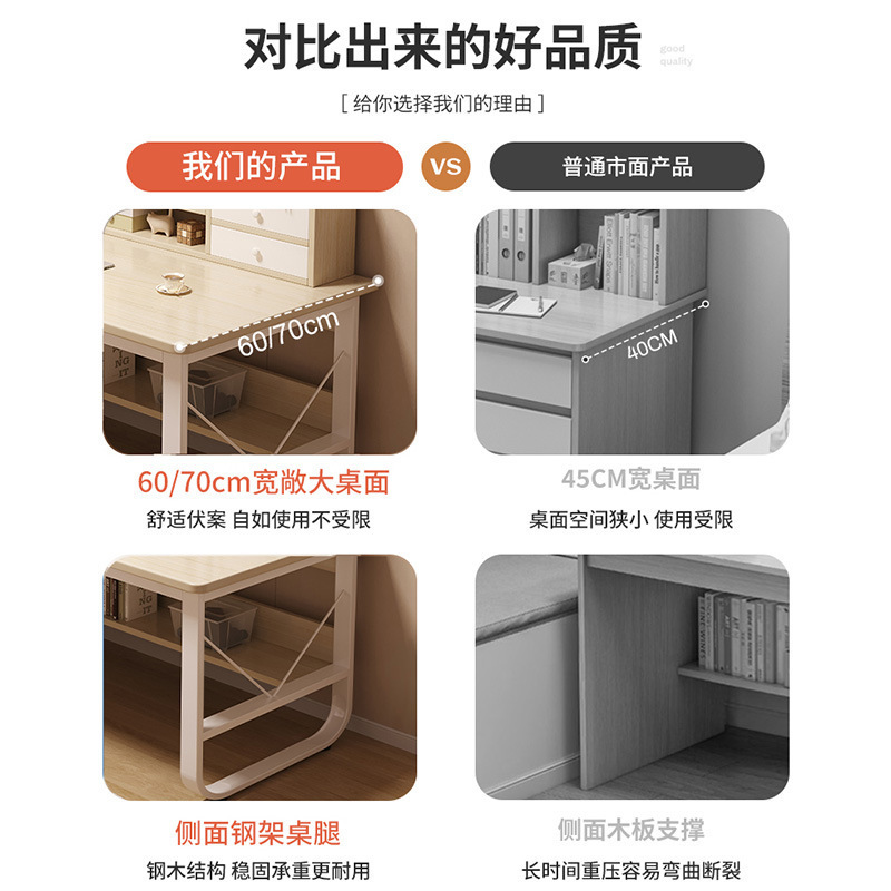 电脑桌卧室家用书桌子学生学习桌简易写字桌书架一体桌简约办公桌|undefined