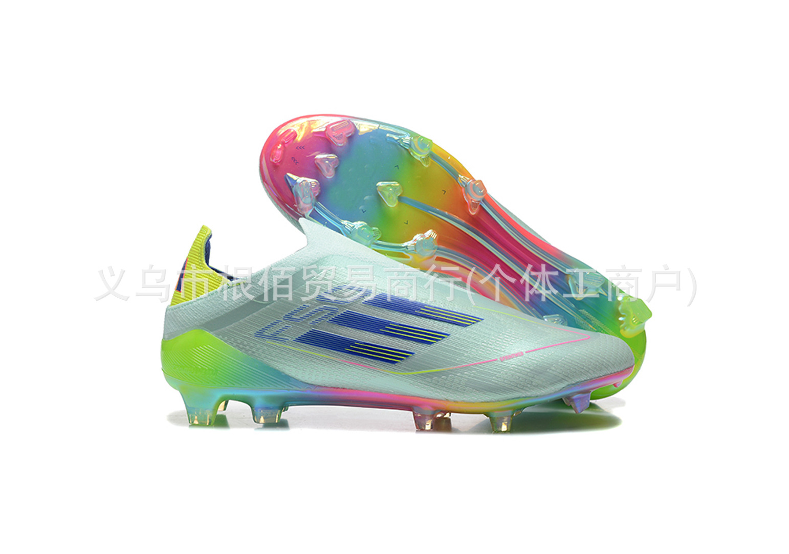 Fábrica de comercio electrónico transfronterizo venta directa F50 sin cordón de zapatos de punto antideslizante impermeable FG zapatos de fútbol velcro ligero