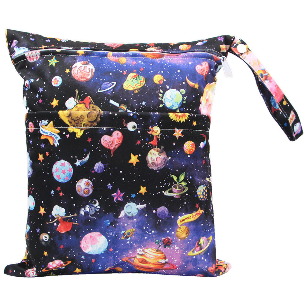 Bolsa de pañales Asenappy Impresión digital bebé doble cremallera impresión impermeable bolsa de pañales aplicación económica