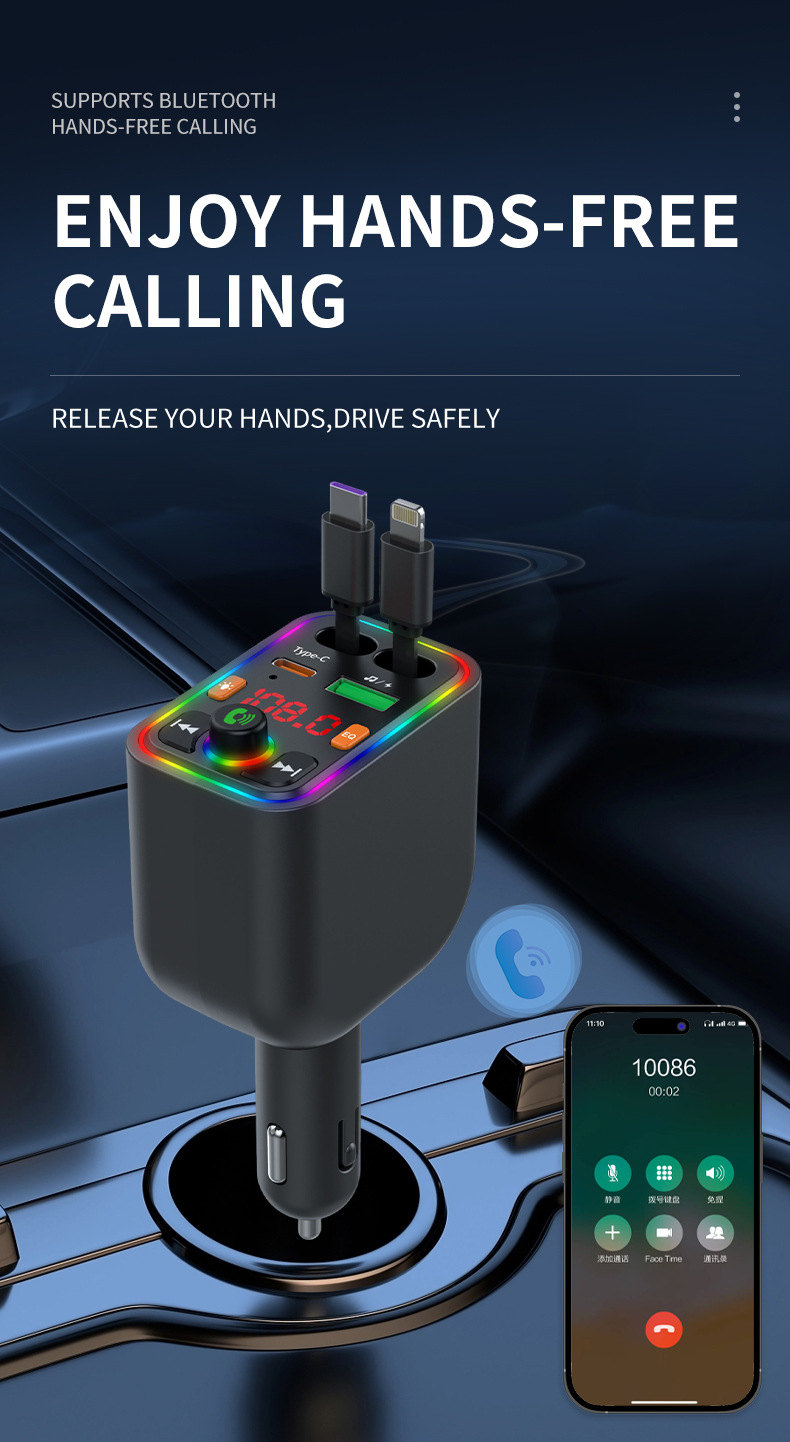 Ebay Cross-Border Factory Supply Car Bluetooth Receiver Supports Lossless Music Playback Car Mobile Phone Fast Charging