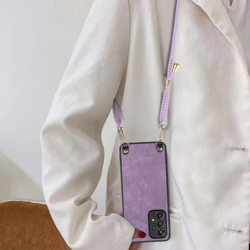 Suitable for Samsung S26 Mobile Phone Case with Cross-Body Strap and Long Lanyard, Galaxy A57 Plain Leather Anti-Fall Protective Case A36 Case