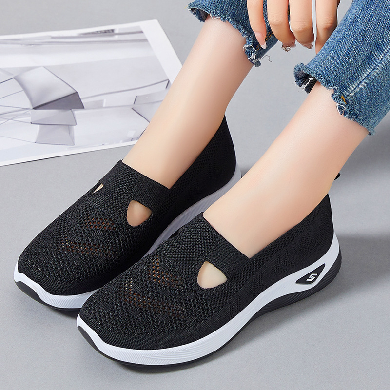 Zapatos zapatos individuales transfronterizos de verano para mujer al por mayor zapatos de tela viejos de Beijing zapatos de madre de malla de boca baja zapatos casuales ligeros y cómodos