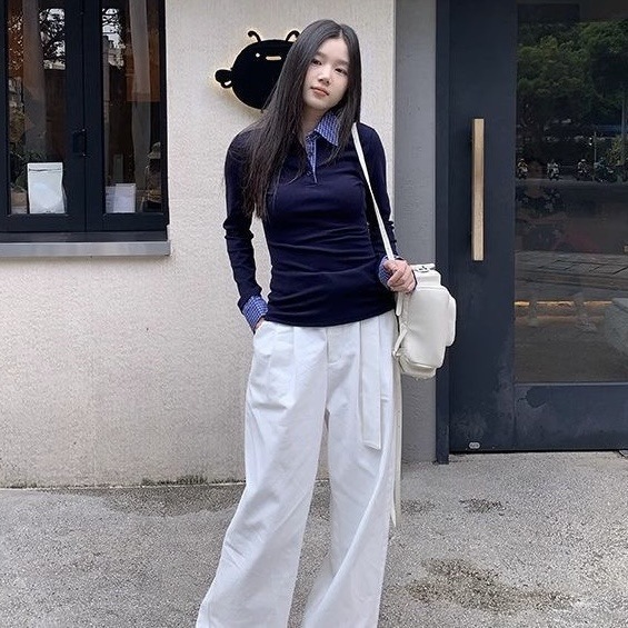 韩系格子拼接Polo领假两件针织衫女装早秋新款休闲设计感显瘦上衣|undefined