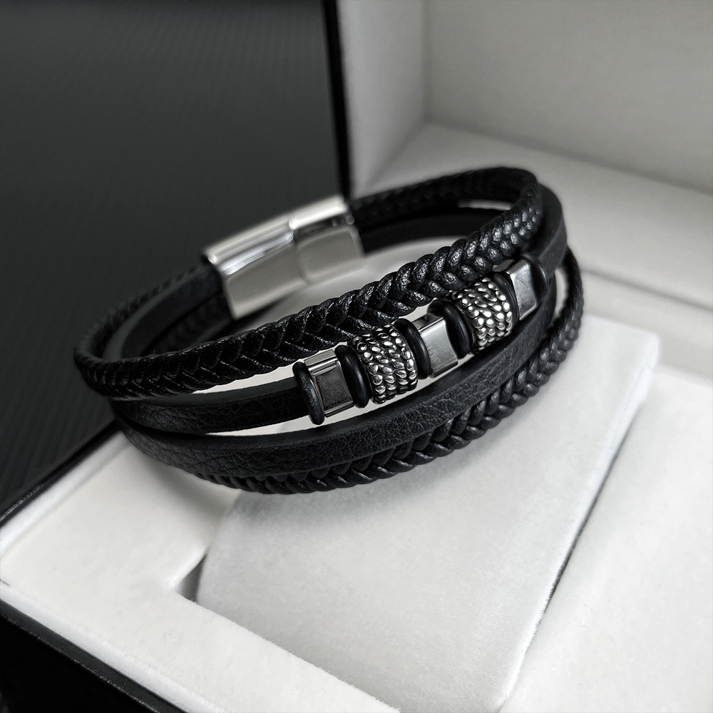 Men's Multi-layer Leather Bracelet Stainless Steel Magnetic Clasp_voghion.com