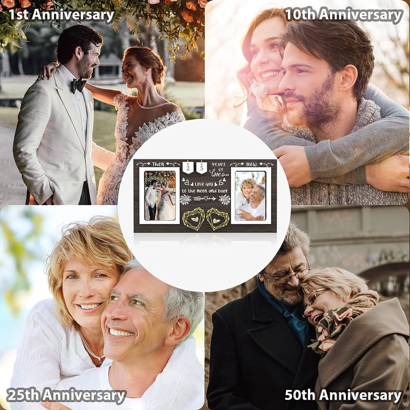 Boda de madera conmemorativa foto marco creativo Mesa decoración padre Mesa decoración foto marco Marco De corazón doble en forma de corazón