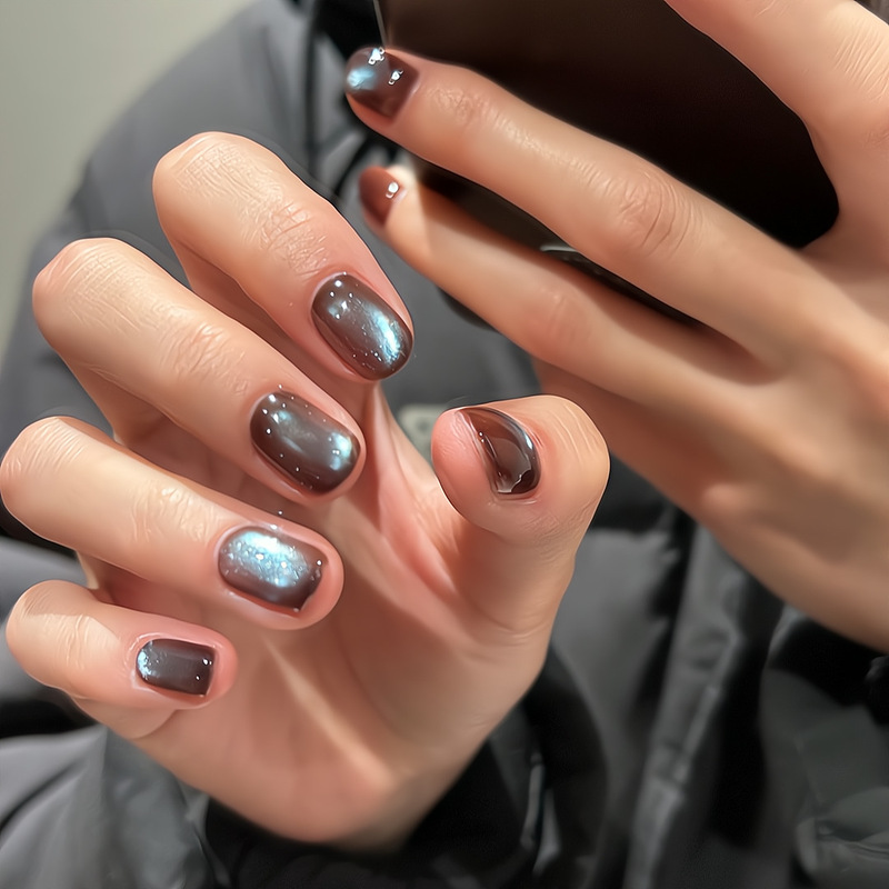 [Ling Luo Original] Brown and Blue Glass Beads Chasing Light Cat Eye Ins Whitening Simple Elegant Handmade Manicure Wholesale