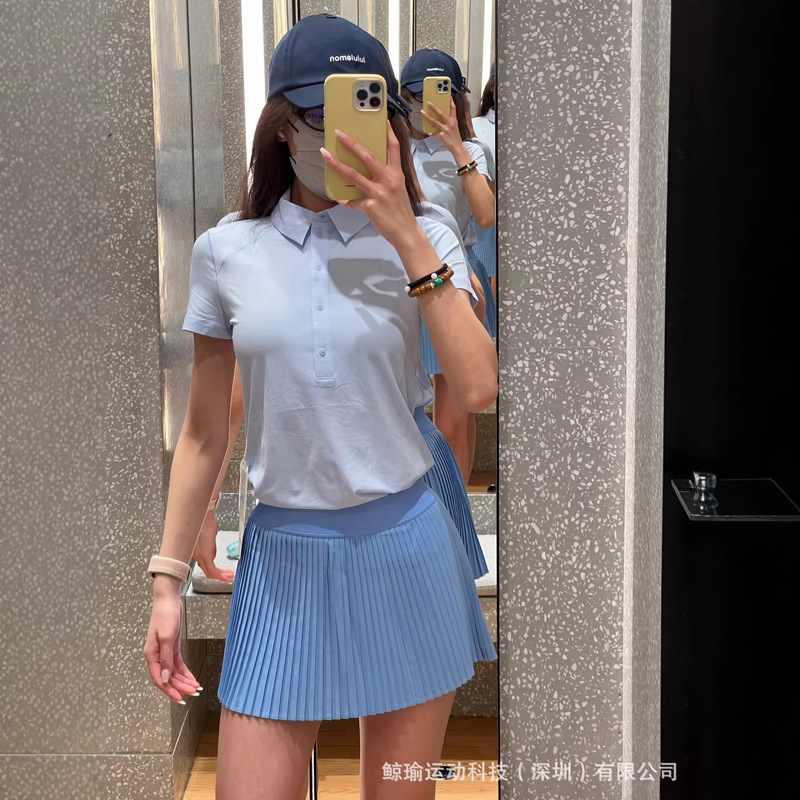 Lulu Yoga Short-Sleeved Women's High-Elastic Quick-Drying Cool-Feeling Lapel Top Casual Sports Fitness Polo Shirt