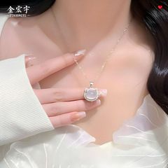 s925 スターリングシルバー ホワイトカルセドニー ネックレス レディース 小紅書 同スタイル 多用途 鎖骨チェーン ハイエンド 猫ペンダント ガールフレンド用