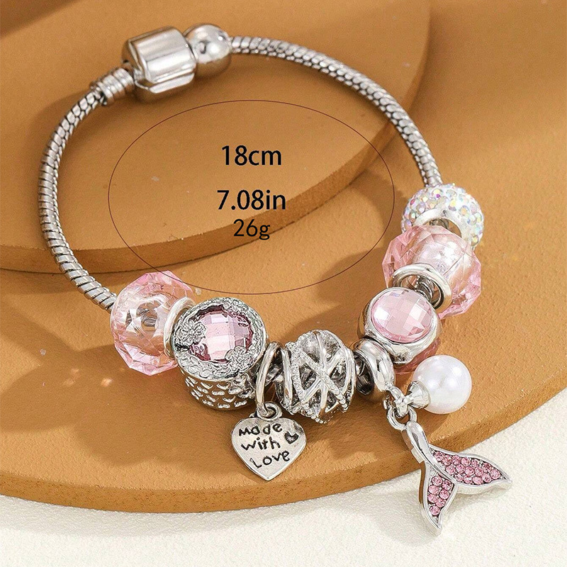 Handmade Beaded Bracelet With Mermaid Tail And Pearl Pendant_voghion.com