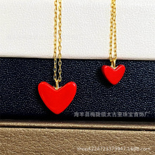 日本小红心项链女18K黄金色红色爱心形吊坠桃心朱砂痣个性锁骨链