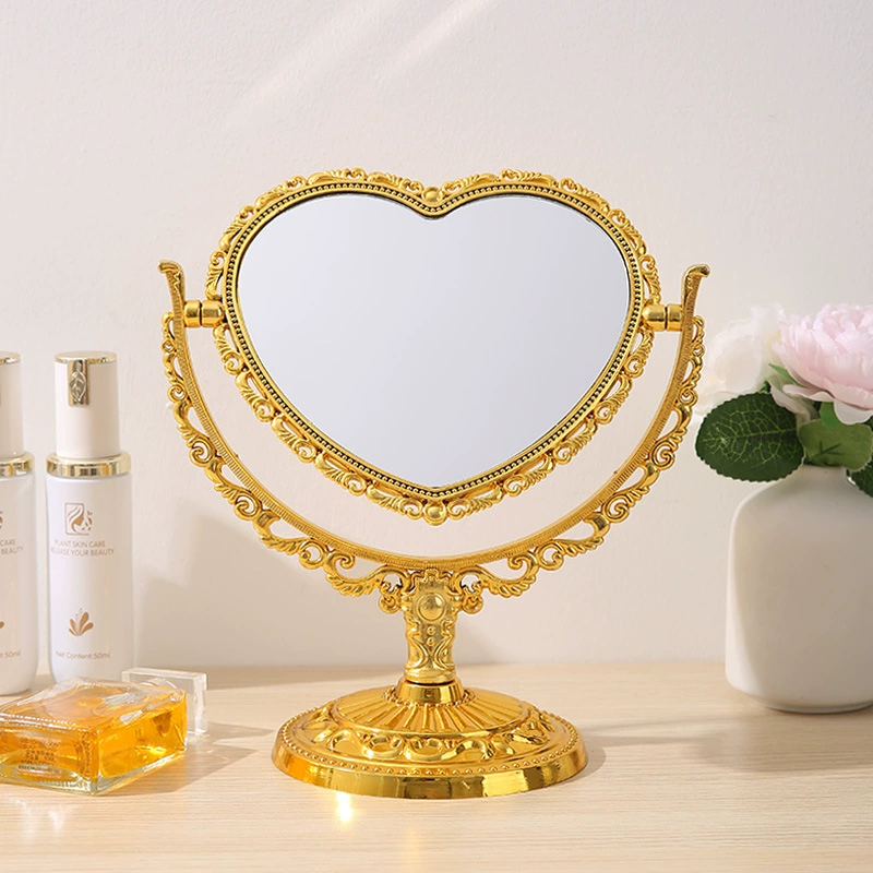 Desktop Double-Sided Makeup Mirror, Heart & Oval Styles, PP Frame, 22–28 cm