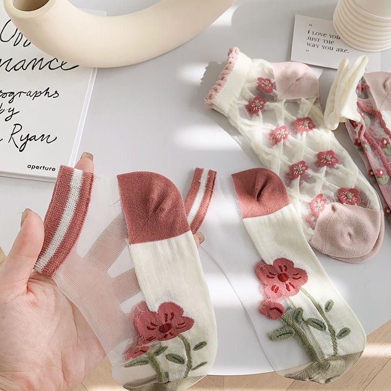 A Pair Quantity Holiday, Daily Occasion Sweet Plaid Flower Polyester Ankle Socks A Pair