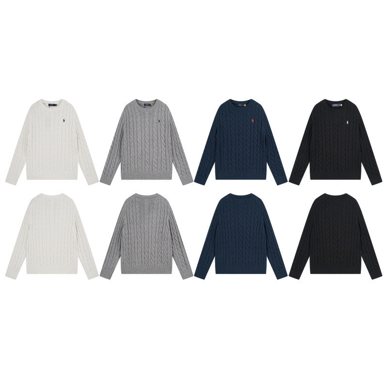 Raff Rl Classic Basic Versatile Autumn and Winter Men's and Women's New Thick Twisted Twist Knitted Pullover Round Neck Sweater