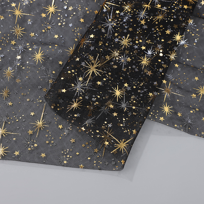 Cross-Border Golden Star Mesh Children's Clothing Fabric Rice Star Hot Stamping Mesh Toy Dress Headdress Handmade Wrapping Cloth Cross-Border Golden Star Mesh Children's Clothing Fabric Rice Star Hot Stamping Mesh Toy Dress Headdress Handmade Wrapping Cloth
