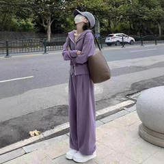 运动套装女2025秋季新款韩版宽松网红休闲卫衣拉链+阔腿裤两件套