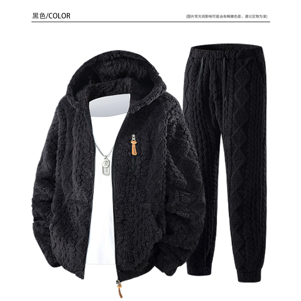 (European Standard) Cross-border Exclusive Set, European Size, New Autumn/Winter Hooded Zipper Jacket for Men, Fleece Lined