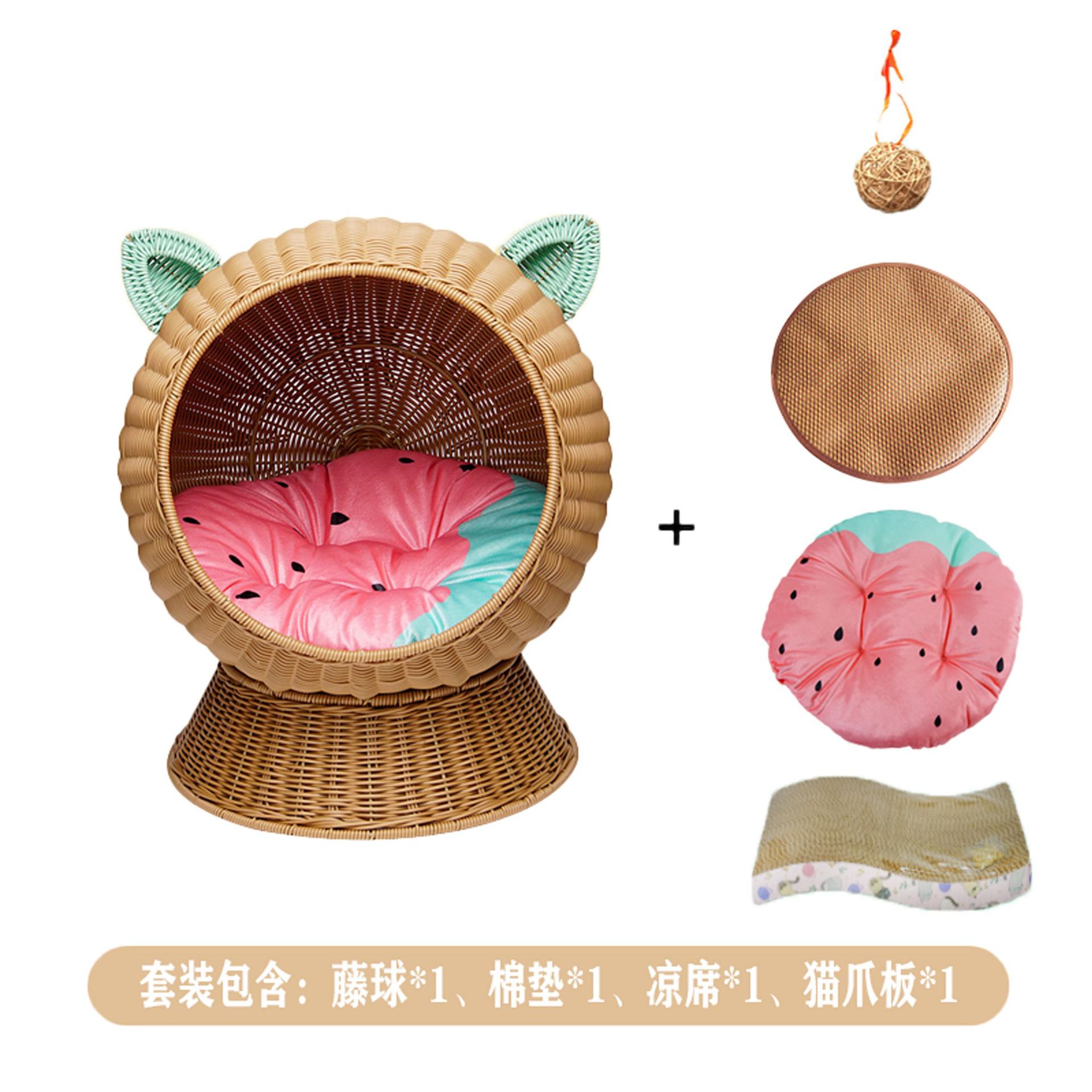 귀가 부딪히는 고양이 둥지 + 긴 털 매트 + 매트 (세팍타크로 공 + 고양이 긁는 기둥 포함)