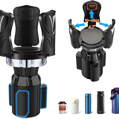 Car-mounted water cup holder multifunctional rotating car center console beverage holder expandable large cup holder cross-border detachable (Car cup holder/beverage holder) - black-plating-silver