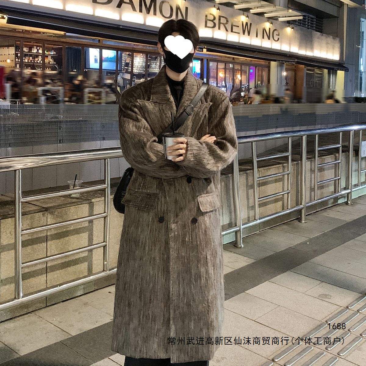 Korean style retro mid-length wool coat for men, new autumn and winter style, high-street trendy brand Vibe jacket, casual loose trench coat.