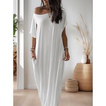 Z 60807 Solid Short Sleeve Long Dress ��ɫ���䳤������ȹ