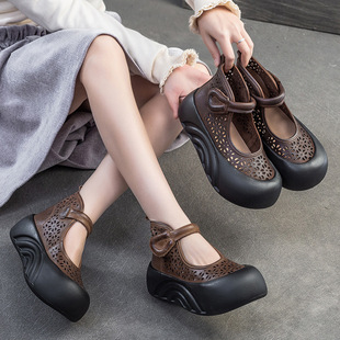 Shanghai Jiejie 2025 Spring and Summer New Artistic Style Platform Heel High-top Sandals Hollow-out Breathable Sandals for Niche Women's Shoes