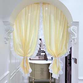 窗帘ins田园风格子蕾丝花边帘复古浪漫公主风家用小清新门帘批发