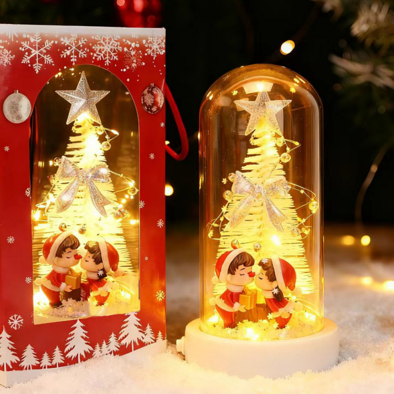 創意新品クリスマスプレゼントガラスカバークリスマスツリー装飾デスクトップ小置物ledライト発光オルゴール