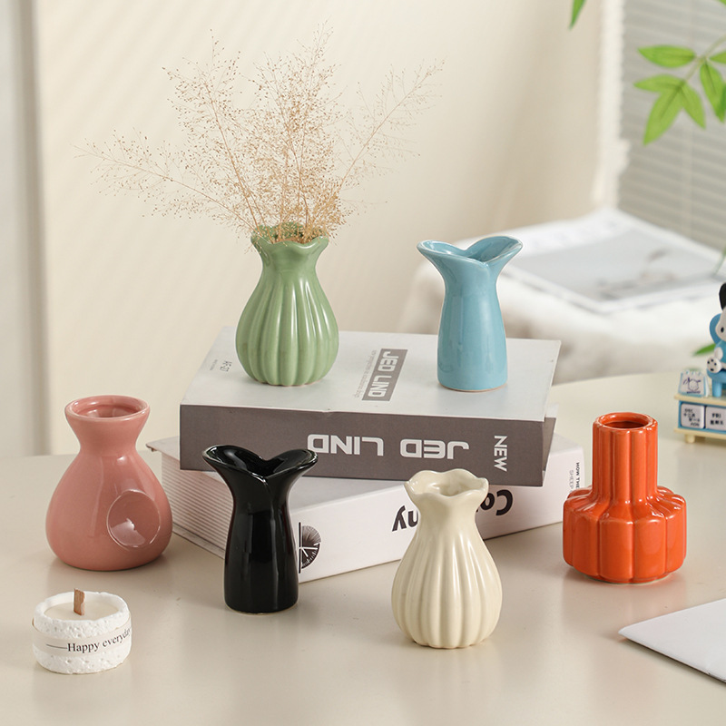 インクリームスタイルデスクトップセラミック花瓶ルームリノベーション小物暖かい模擬花装飾品オフィス装飾|undefined