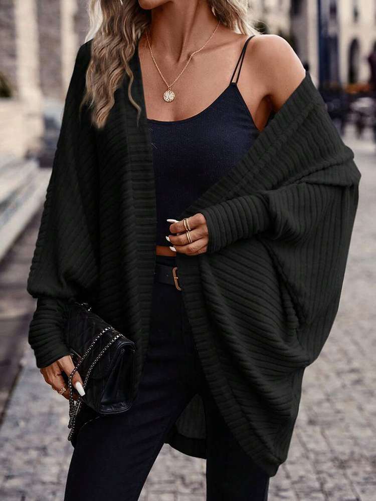 Women's Clothing V-Neck Knit Cardigan Sweater - Soft Loose Fit Long Sleeve Open Front Casual Pullover For Fall Winter (Black, Gray, Army Green)​_voghion.com