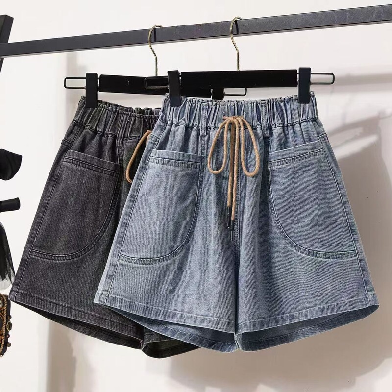 Wide-Leg Hot Pants, Four-Quarter Denim Shorts for Women, Korean Style, Large Size, Loose Fit, 020, New Style for Plus-Size Women, 1013kg Elastic Waistband Wide-Leg Hot Pants, Four-Quarter Denim Shorts for Women, Korean Style, Large Size, Loose Fit, 020, New Style for Plus-Size Women, 1013kg Elastic Waistband