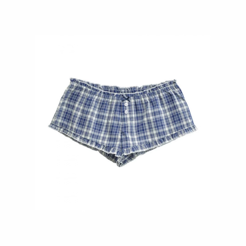 Plaid drawstring elastic home shorts for women, high-waisted, loose A-line, thin, can be worn outside, casual sleep shorts, hot pants