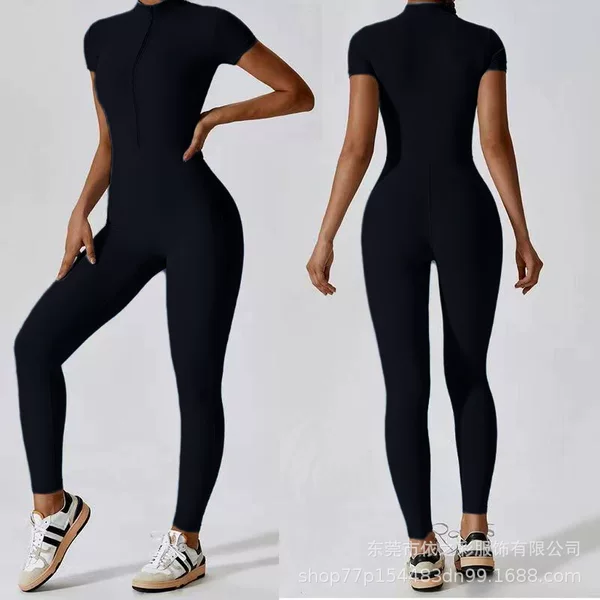European and American Naked Sense Zipper Short-sleeved Yoga Suit Quick-drying Breathable Outdoor Sports Tight-fit Suit Fitness Suit